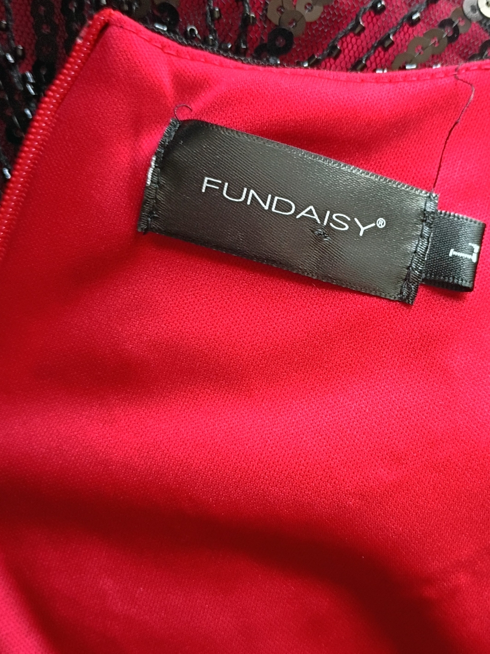 Flapper Beaded Red Fringe Midi Dress with Black Accents - Picture 8 of 8